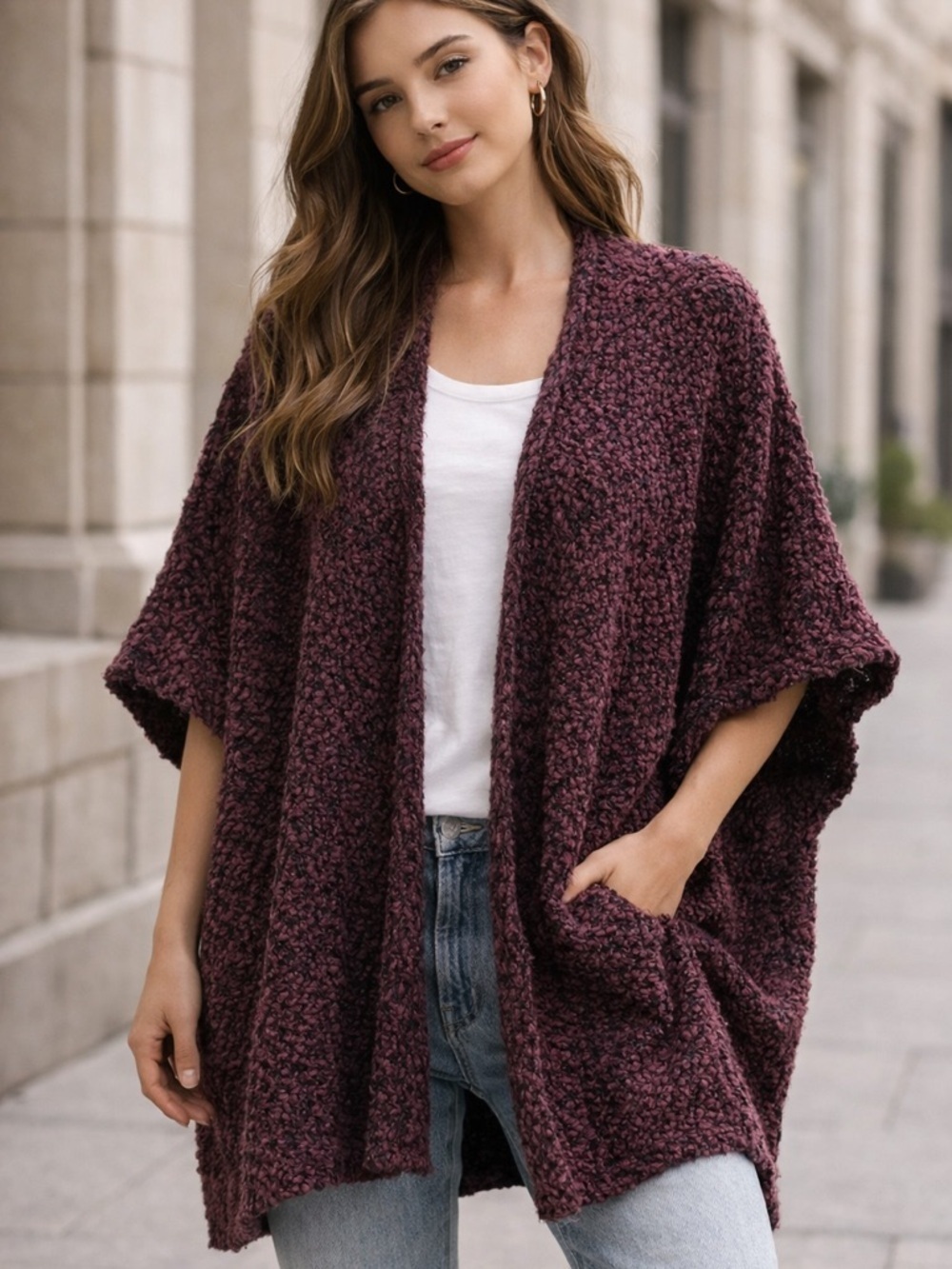 Harlow Textured Cardigan Sweater Oversized Burgundy Chunky Cozy Boho